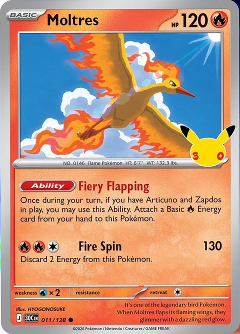 English Moltres 011/128 — Pokemon TCG 30th Celebration