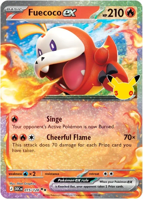 English Fuecoco ex 015/128 — Pokemon TCG 30th Celebration