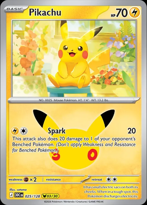 English Pikachu 025/128 — Pokemon TCG 30th Celebration