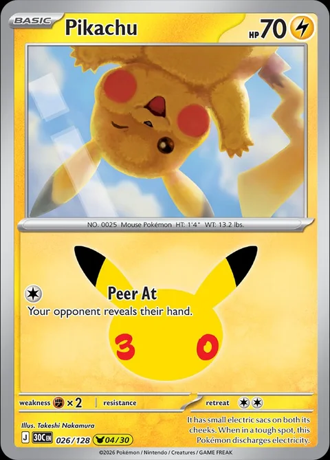 English Pikachu 026/128 — Pokemon TCG 30th Celebration