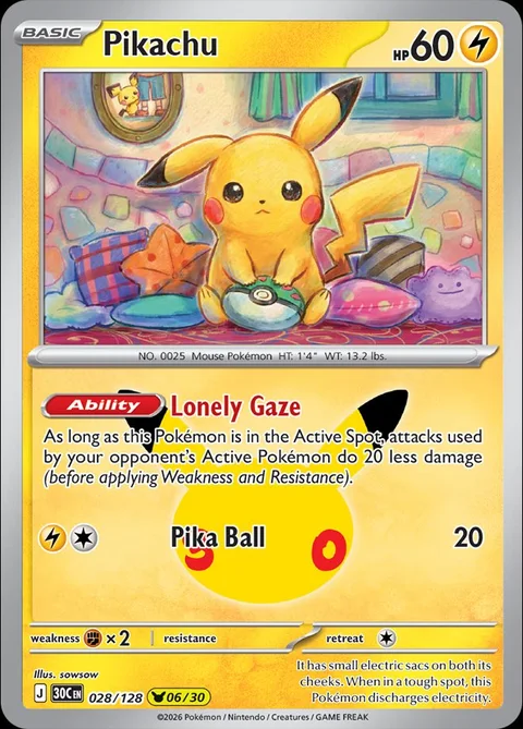 English Pikachu 028/128 — Pokemon TCG 30th Celebration