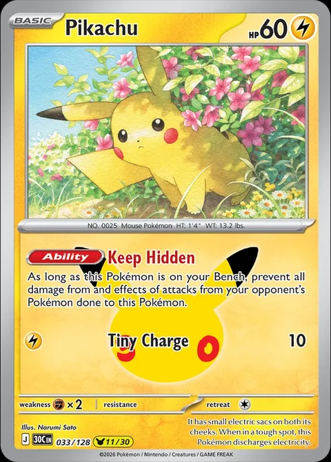 English Pikachu 033/128 — Pokemon TCG 30th Celebration