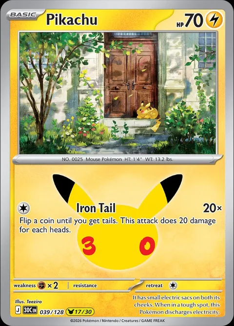English Pikachu 039/128 — Pokemon TCG 30th Celebration