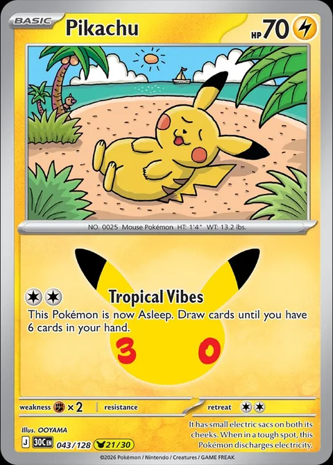 English Pikachu 043/128 — Pokemon TCG 30th Celebration