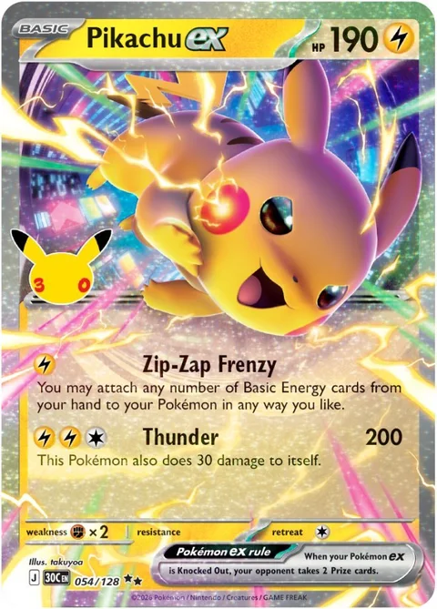 English Pikachu ex 054/128 — Pokemon TCG 30th Celebration