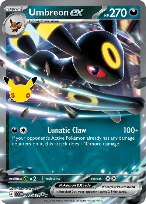 English Umbreon ex 092/128 — Pokemon TCG 30th Celebration