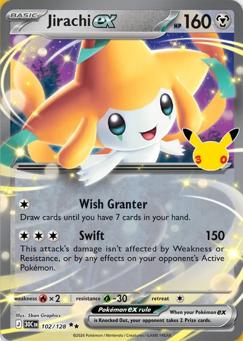 English Jirachi ex 102/128 — Pokemon TCG 30th Celebration