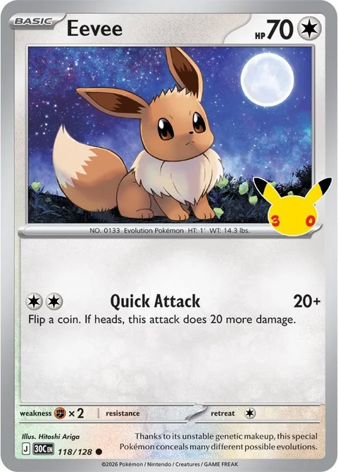 English Eevee 118/128 — Pokemon TCG 30th Celebration