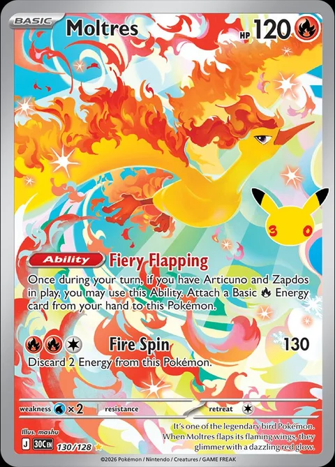 English Moltres 130/128 — Pokemon TCG 30th Celebration