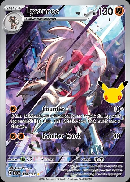 English Lycanroc 138/128 — Pokemon TCG 30th Celebration