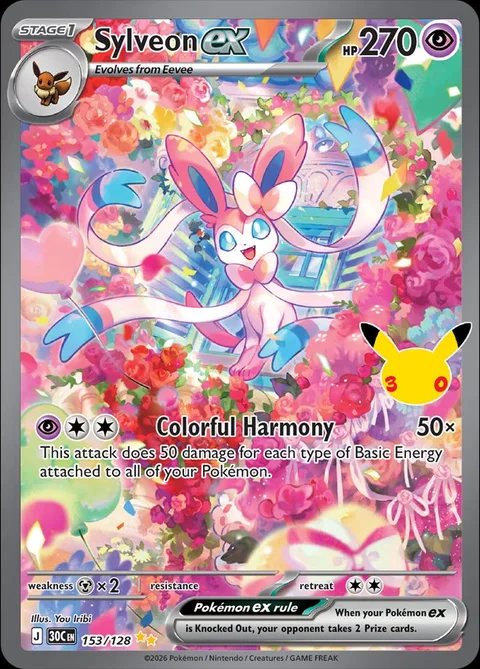 English Sylveon ex 153/128 from Pokemon TCG 30th Celebration
