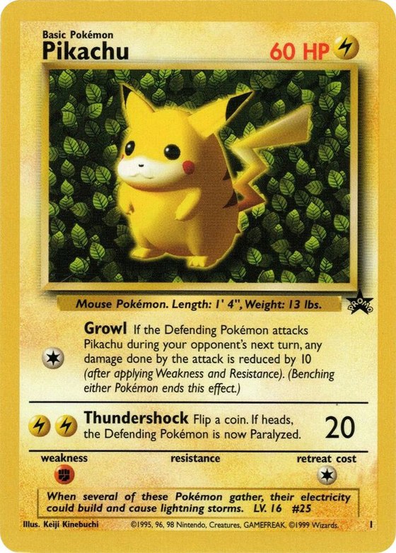 Pikachu, Wizards Black Star Promo #1, with the original Ivy Pikachu artwork by Keiji Kinebuchi
