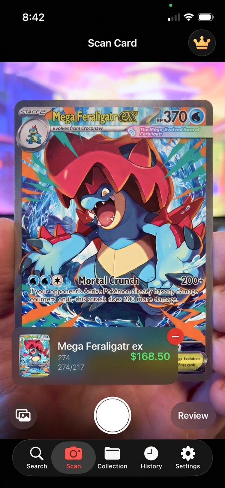MonZap live card scanner identifying a Pokémon card